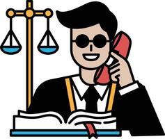 A lawyer in a suit is on the phone while sitting in front of a book vector