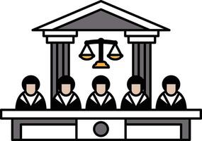 A group of people sitting at a table with a judge in the middle vector