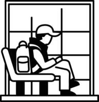 A man sits on a bench with a backpack on his lap vector