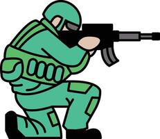 A Soldier in a uniform is holding a gun and crouching vector