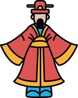 A man in a red robe with yellow trim stands in front of a white background vector