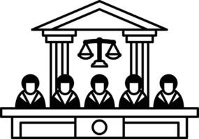 A group of people sitting at a table with a judge in the middle vector