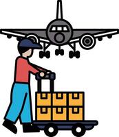 A man is pushing a cart with boxes on it vector