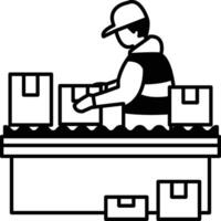 A man is working on a conveyor belt with boxes vector