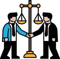 Two men shaking hands in front of a scale vector