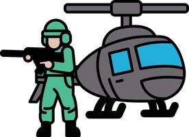 A Soldier in a uniform is holding a gun and standing next to a helicopter vector
