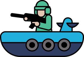 A man in a green uniform is holding a gun and standing on a boat vector