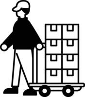 A man is pushing a cart with boxes on it vector