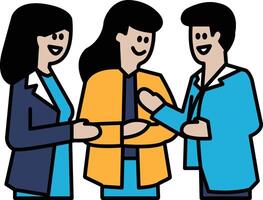 Three people are smiling and shaking hands vector