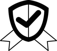 A shield with a ribbon and a black and white check mark vector