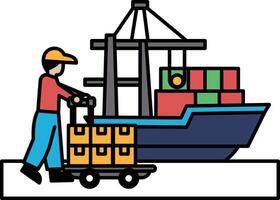 A man is pushing a cart with boxes on it vector