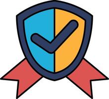 A shield with a red ribbon and a blue and yellow check mark vector