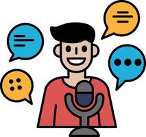 A man is smiling and holding a microphone vector