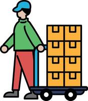 A man is pushing a cart with boxes on it vector