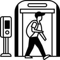 A man walks through a security checkpoint with a backpack vector