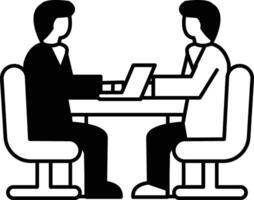 Two men sitting at a table with a laptop in front of them vector