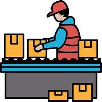 A man is working on a conveyor belt with boxes vector