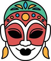 A cartoonish face with a red and green mask on it vector