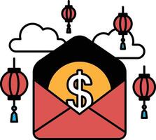 A red envelope with a dollar sign on it vector
