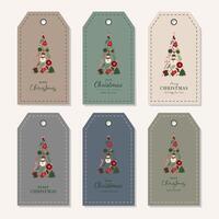 Set of decorative tags and labels shapes with Merry Christmas and Happy New Year letter and Xmas tree for gifts. Templates for cutting. Winter holidays tag stencils. Cardboard label for sale. vector