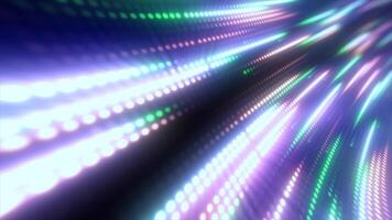 Green and pink light dots forming an abstract wave pattern on a dark background. Ideal for tech and futuristic designs background video