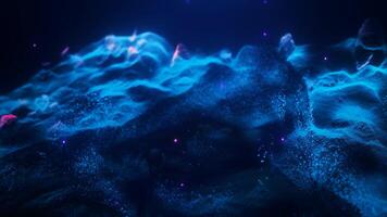 Abstract moving futuristic landscape of particles and dots of energy magic with glow and blur effect, abstract background. video
