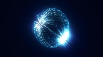 Bright blue sphere with a cosmic texture, floating against a dark background, suggesting a celestial body or energy source in deep space video