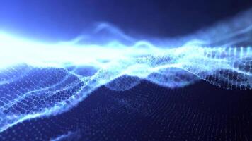 Abstract blue wave light pattern resembling a digital or organic flow, with a soft glow and intricate details background video