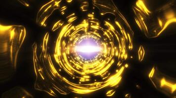 A vibrant golden tunnel with glowing light radiating from the center, creating a high-energy, sci-fi aesthetic in digital background video