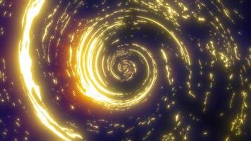 A vibrant orange and purple cosmic spiral filled with sparkling light trails, creating a mesmerizing vortex in space with an energy-filled glow video