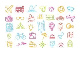 Travel icons drawing in flat modern style with color lines. vector