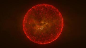 Red sphere with a fiery glow, floating in a dark space background, evoking an energy source or celestial body in the cosmos video