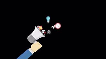 Megaphone With Cloud Of Colorful Application On Alpha Channel 2D Cartoon Animation video
