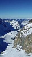 Majestic and breathtaking snowcapped mountains standing tall under a clear blue sky video