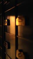 The Mysterious Lockers Are Bathed in Soft Lighting, Creating an Enigmatic Atmosphere video