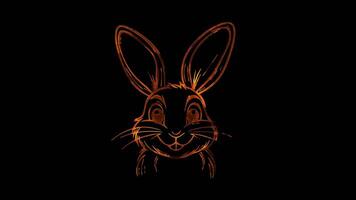 Neon frame effect, bunny with floppy ears and a smiling face on black background video