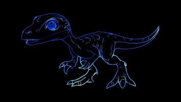 Neon frame effect, playful dinosaur and a big smile on black background video