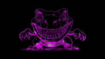 Neon frame effect, playful dinosaur and a big smile on black background video