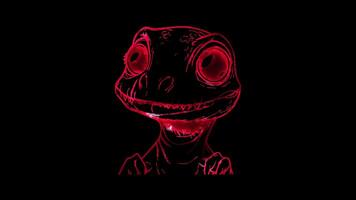 Neon frame effect, playful dinosaur and a big smile on black background video