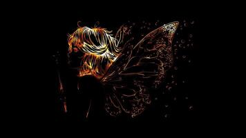 Neon frame effect, Fairy fairy with butterfly wings, a wand on black background video