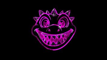 Neon frame effect, playful dinosaur and a big smile on black background video