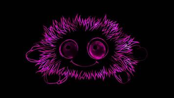 Neon frame effect, Urchin friendly sea urchin with spiky edges and big eyes on black background video