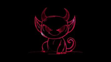 Neon frame effect, Delightful Devil devil with small horns, a tail, and a cheeky expression on black background video