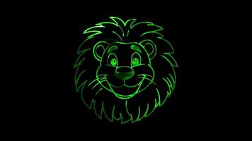 Neon frame effect, lion mask with a fluffy mane and playful expressions on black background video