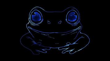 Neon frame effect, frog with bulging eyes and a happy smile on black background video