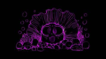 Neon frame effect, clam with shell on black background video