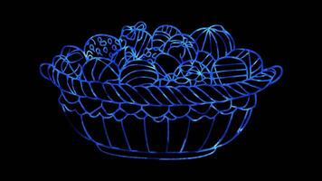Neon frame effect, Charming Candy Basket basket overflowing with colorful candies on black background video