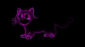 Neon frame effect, Joyful Black Cat cute black cat with bright eyes and a playful pose on black background video