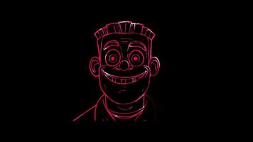 Neon frame effect, Silly Frankenstein friendly Frankenstein monster with a goofy smile on black background video