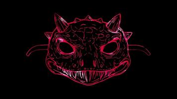 Neon frame effect, Dinosaur Defender mask shaped like a dinosaur's face, complete with spikes on black background video